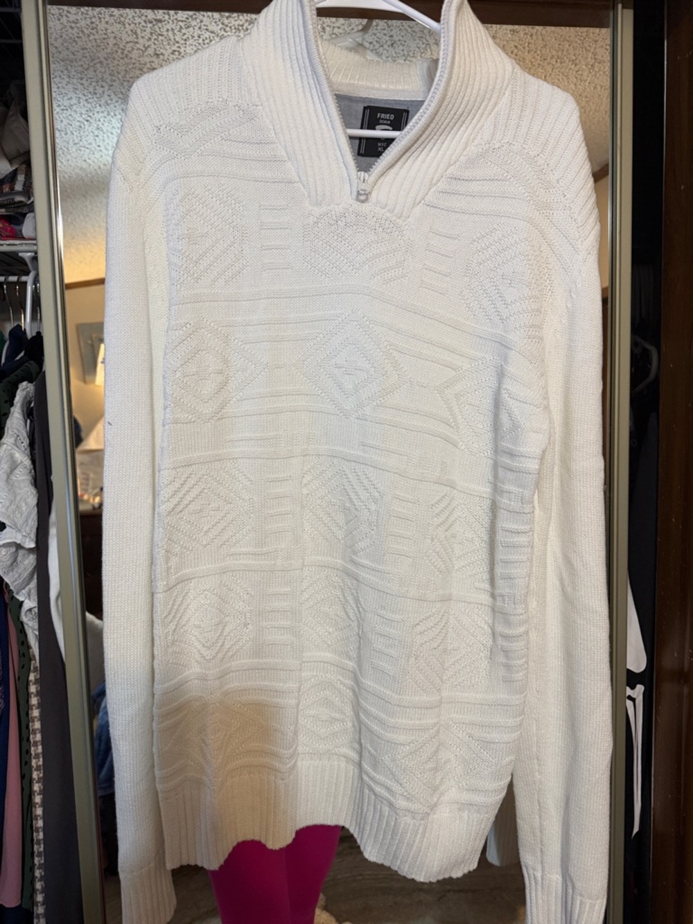 Faded Glory Cream Textured Half-Zip Turtleneck Sweater